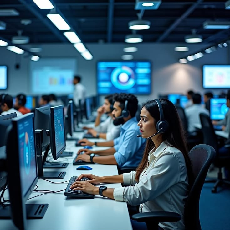 A team working at their computers